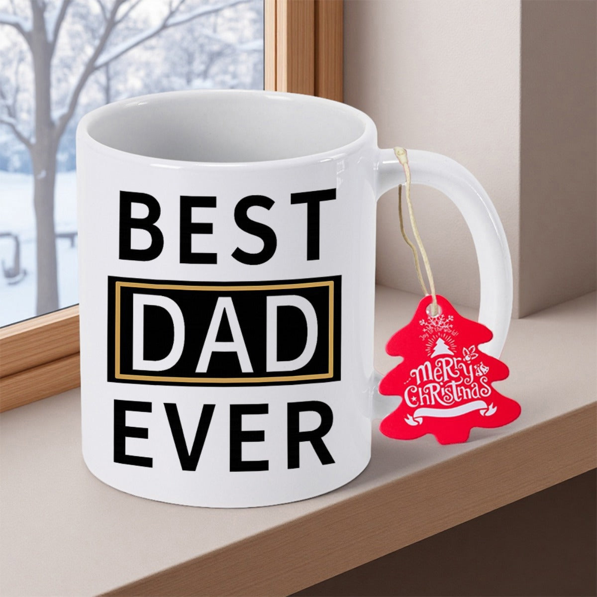 Tailorly White Ceramic 11 oz Mug - Best Dad Ever Bold Minimalist Typography Featuring A Classic Framed Border Mug