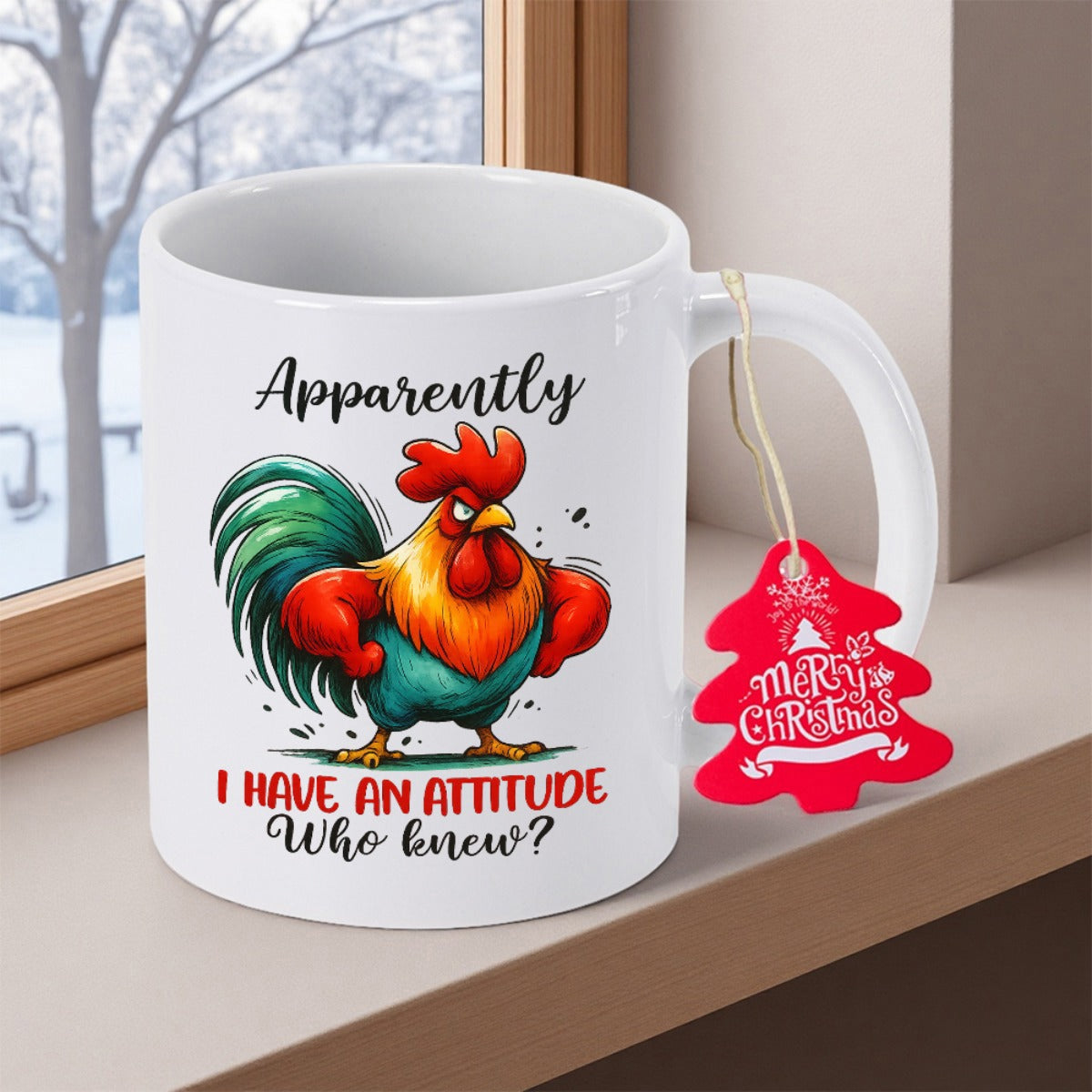 Tailorly White Ceramic 11 oz Mug - Apparently I Have An Attitude Who Knew Vibrant Colorful Grumpy Bird Standing Proudly With A Bold Expression Rooster