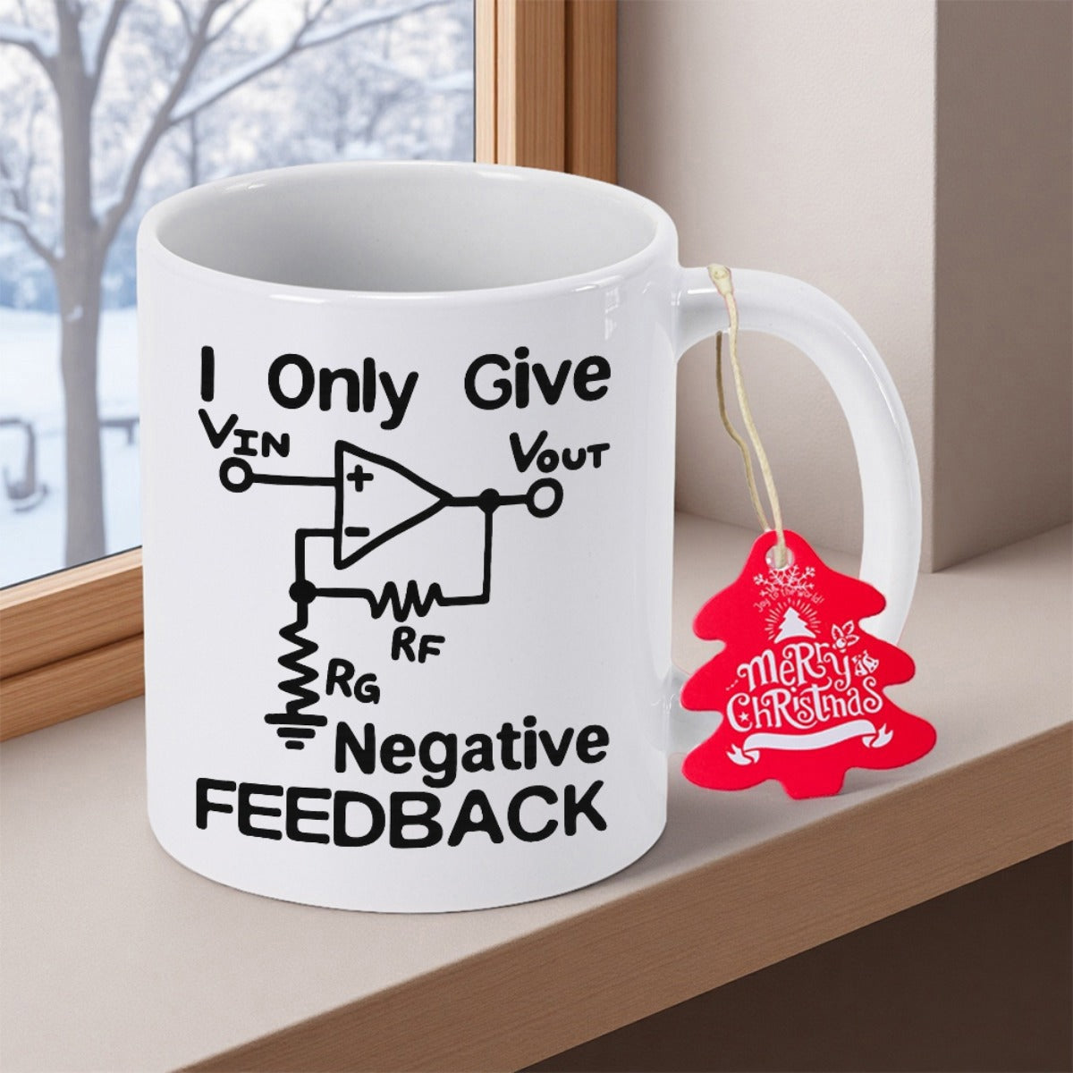 Tailorly White Ceramic 11 oz Mug - I Only Give Negative Feedback Minimalist Black Line Electronic Schematic With Resistor Symbols Engineering Circuit