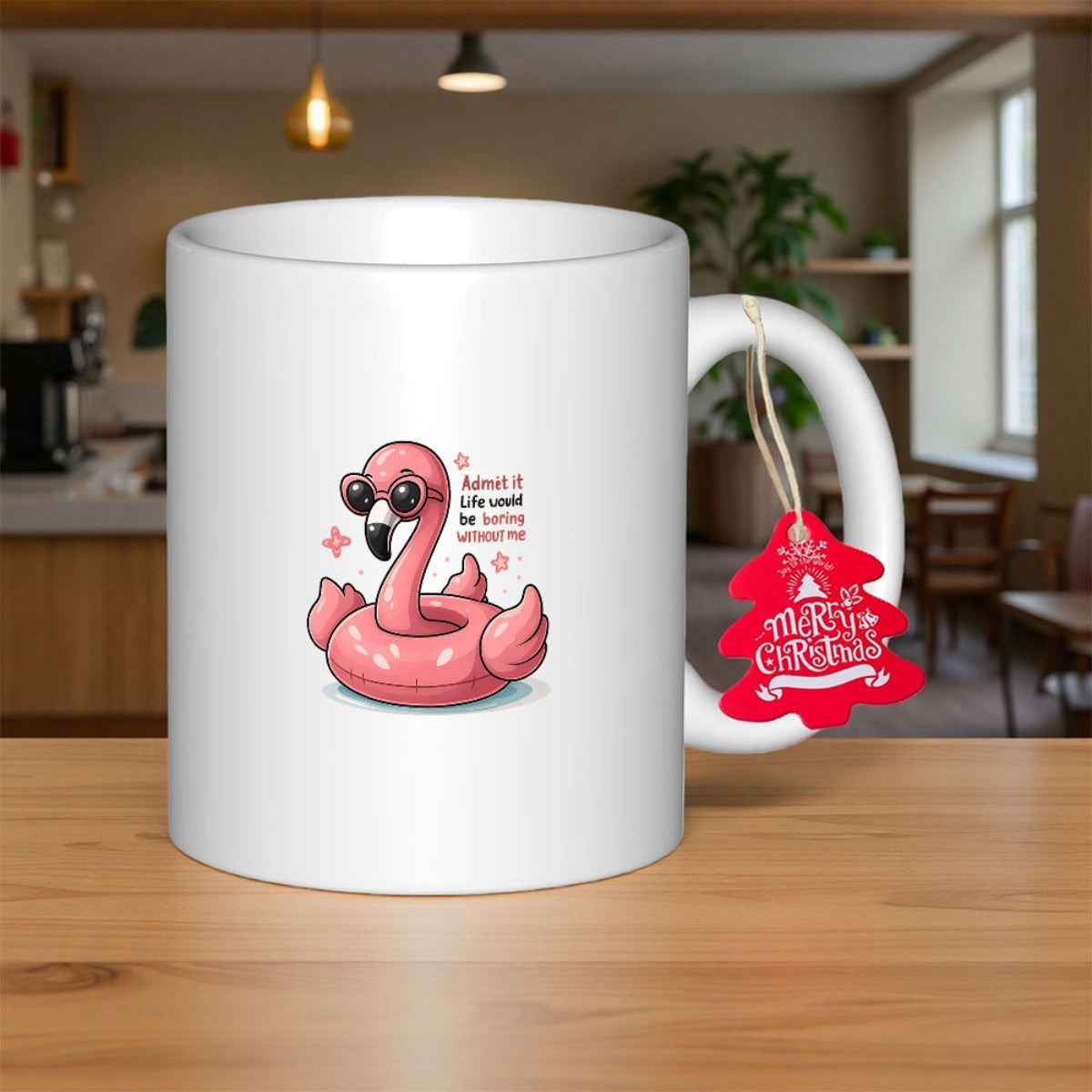 Tailorly White Ceramic 11 oz Mug - Admit It Life Would Be Boring Without Me Pink Pool Inflatable Float With Sunglasses Floating Gracefully In Summer Sun Flamingo