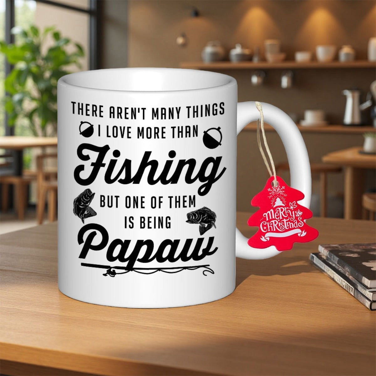 Tailorly White Ceramic 11 oz Mug - There Aren't Many Things I Love More Than Fishing But One Of Them Is Being Papaw Minimalist Fishing Equipment Icons With