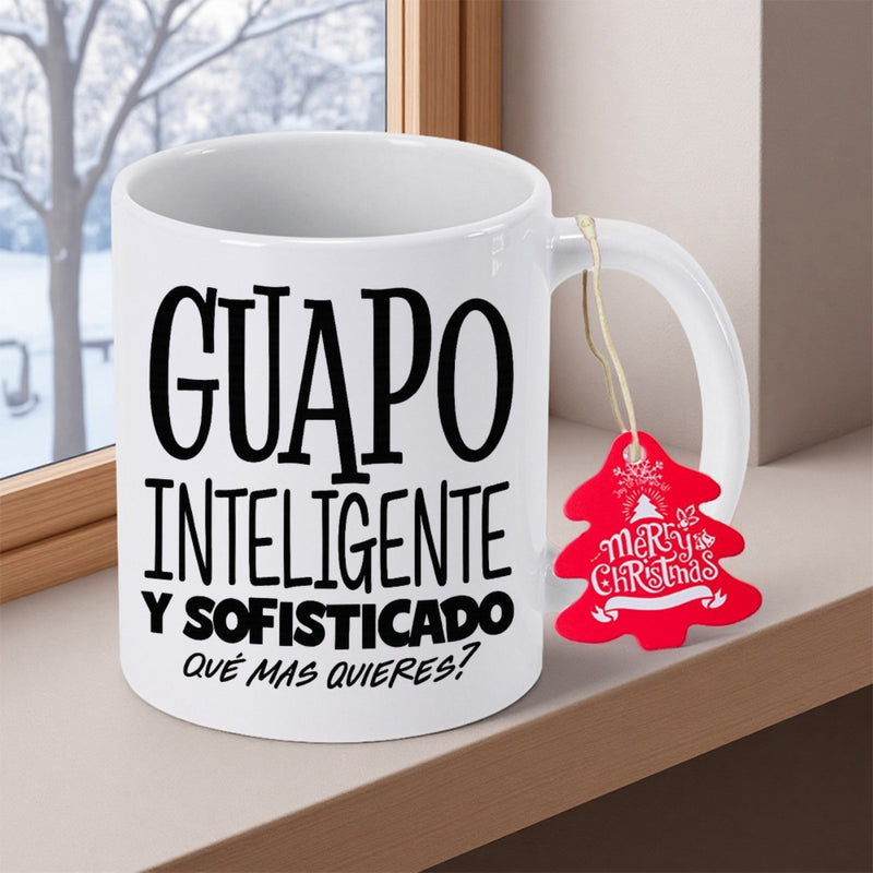 Tailorly White Ceramic 11 oz Mug - Merry Christmas Sleek Minimalist Typography Featuring Bold Black Letters Over A Mug