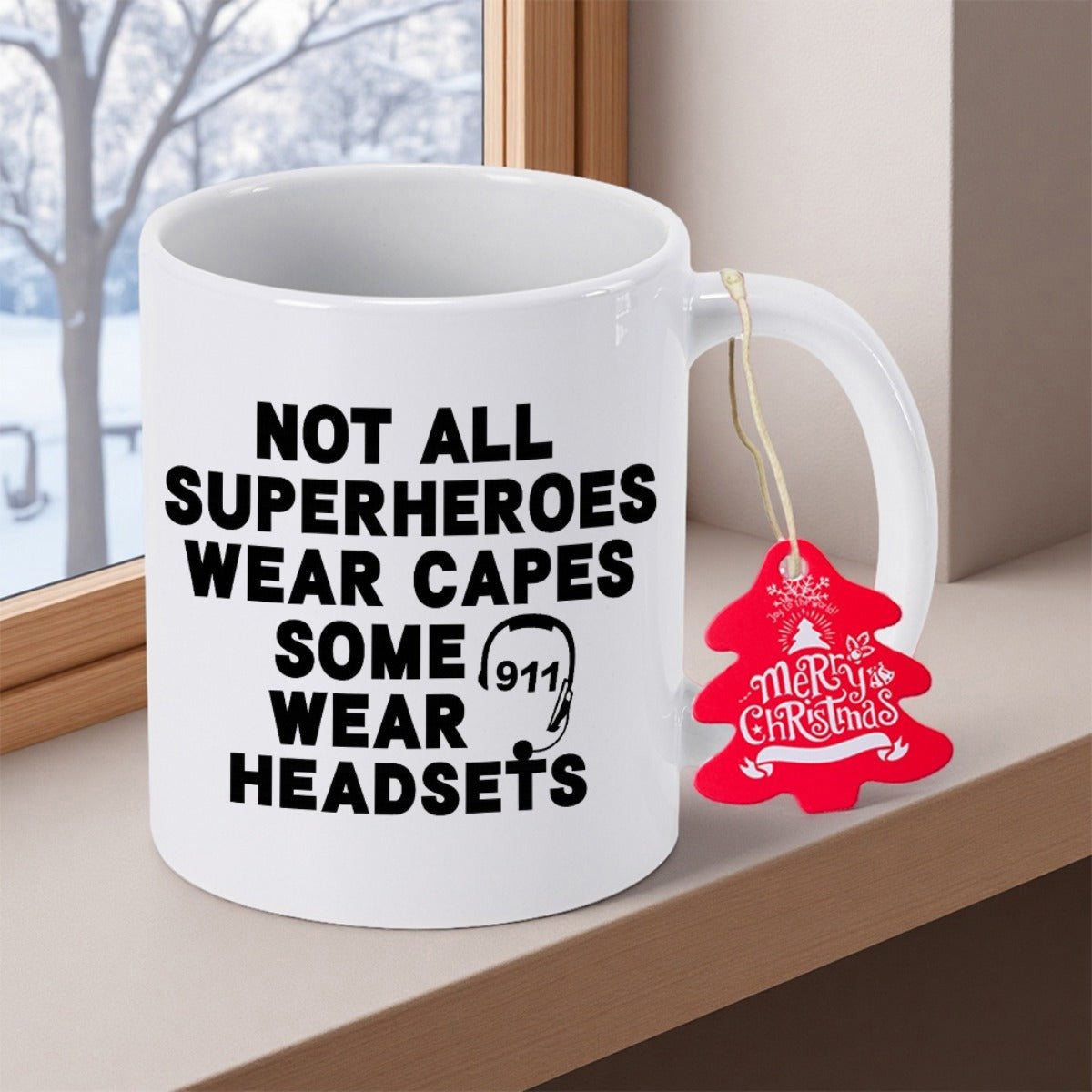 Tailorly White Ceramic 11 oz Mug - Not All Superheroes Wear Capes Some Wear Headsets Classic Displaying Bold Black Text And Minimalist Headset Mug