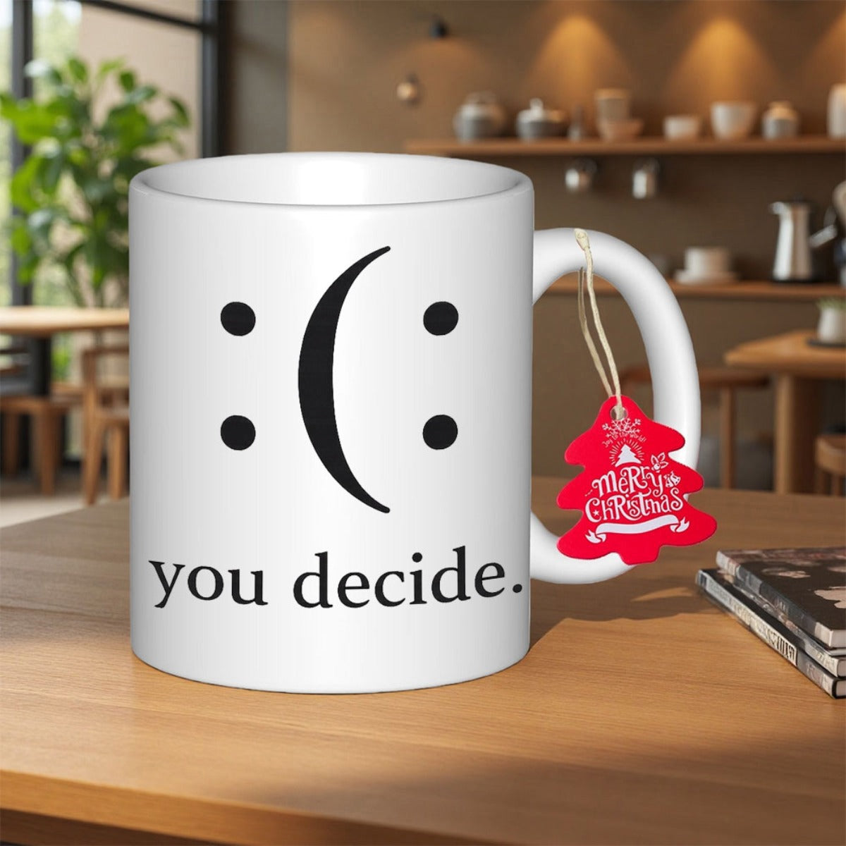 Tailorly White Ceramic 11 oz Mug - You Decide Minimalist Black Ink Drawing Featuring Ambiguous Emotional Dual Expression Face