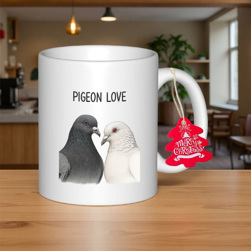 Tailorly White Ceramic 11 oz Mug - Pigeon Love Two Realistic Birds Looking At Each Other With Gentleness And Affection Pigeon