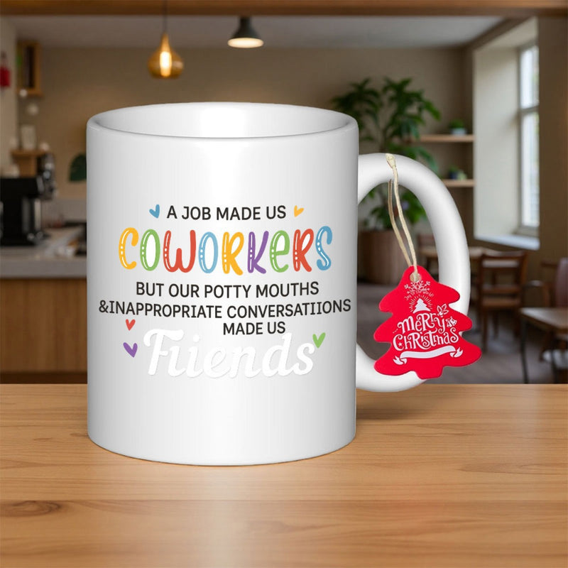 Tailorly White Ceramic 11 oz Mug - A Job Made Us Coworkers But Our Potty Mouths Inappropriate Conversations Made Us Friends Colorful Hearts And Minimalist