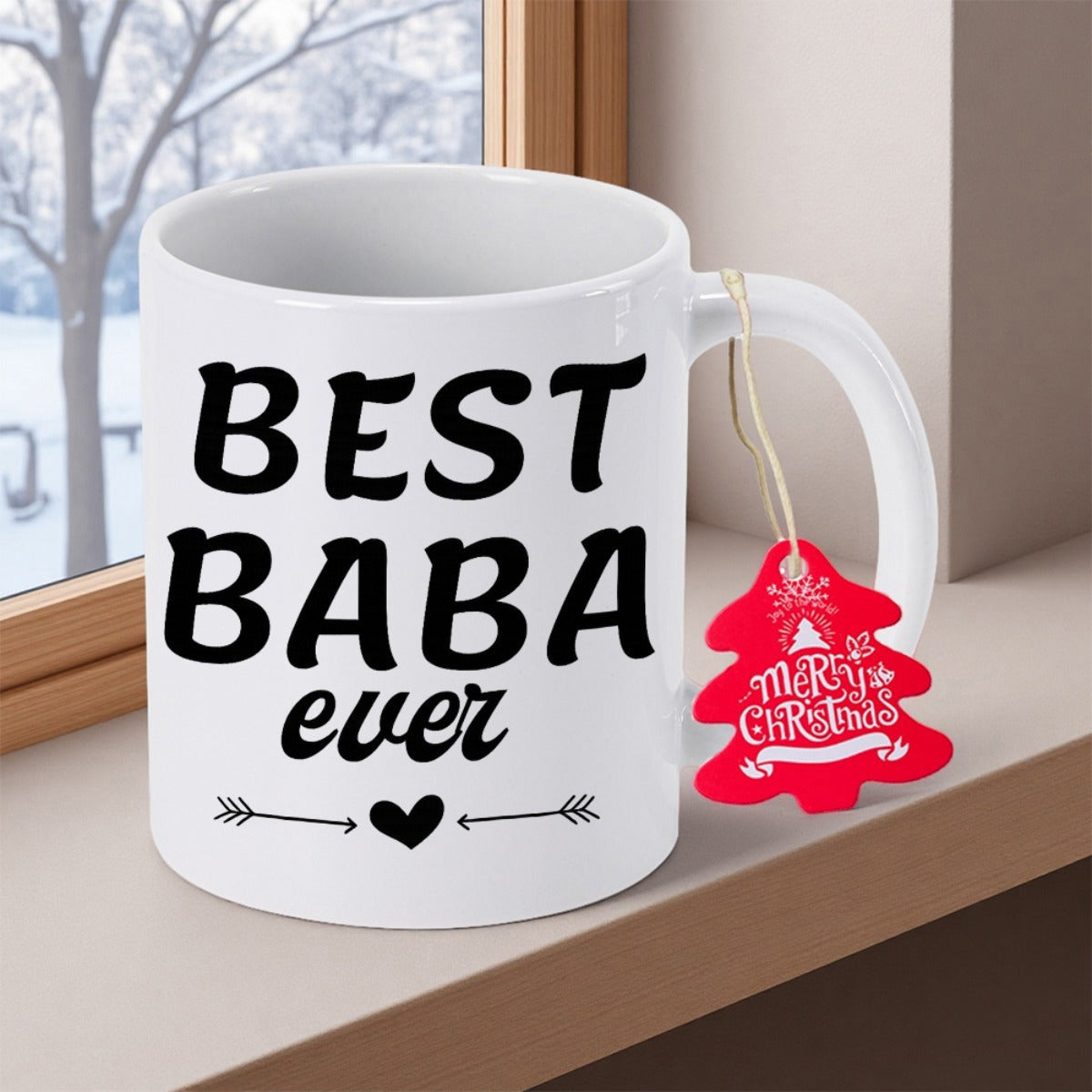 Tailorly White Ceramic 11 oz Mug - Best Baba Ever Minimalist Bold Typography Accented By Simple Heart And Symmetric Arrows Heart
