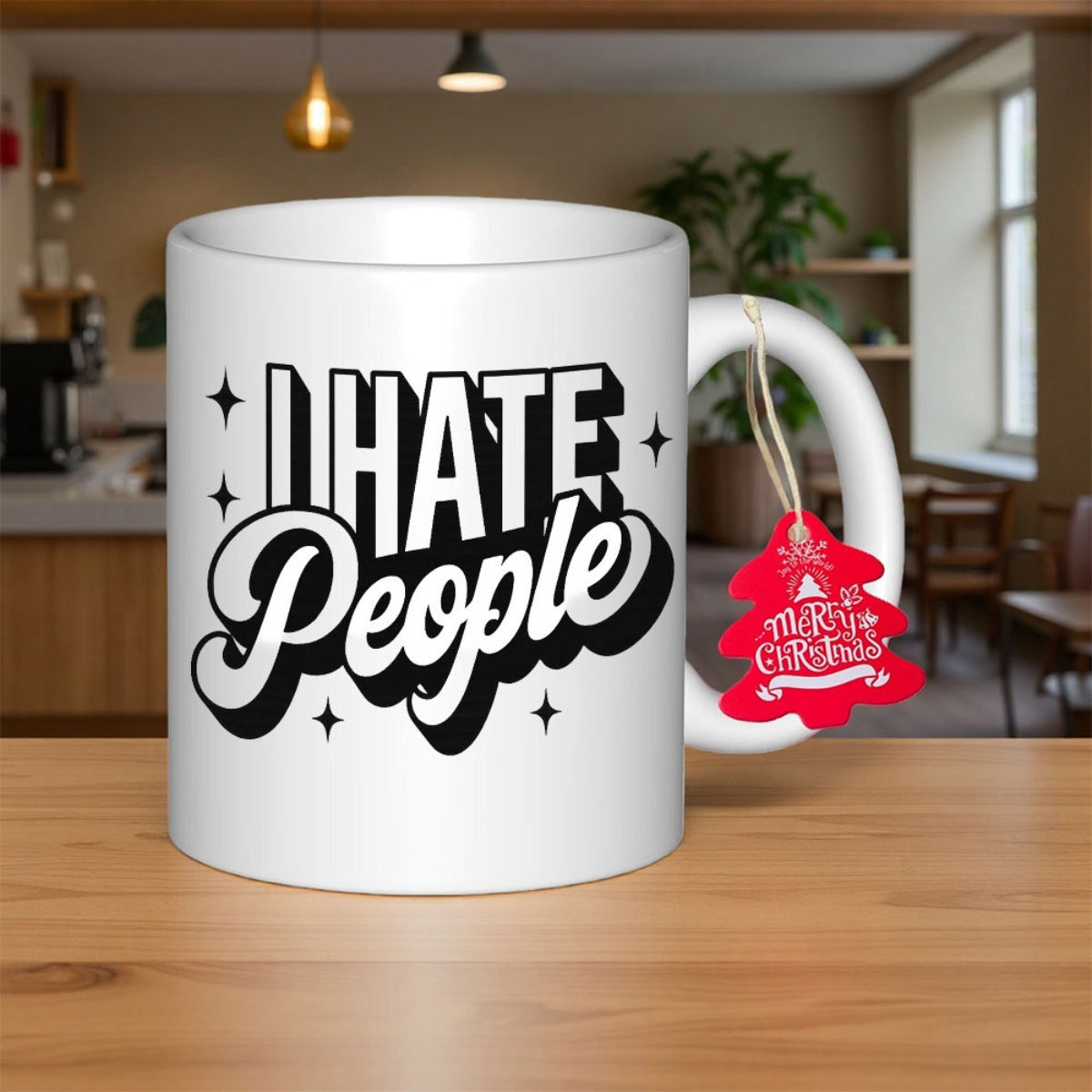 Tailorly White Ceramic 11 oz Mug - I Hate People Minimalist White Ceramic Vessel With Bold Retro Typography And Sparkle Accents Mug