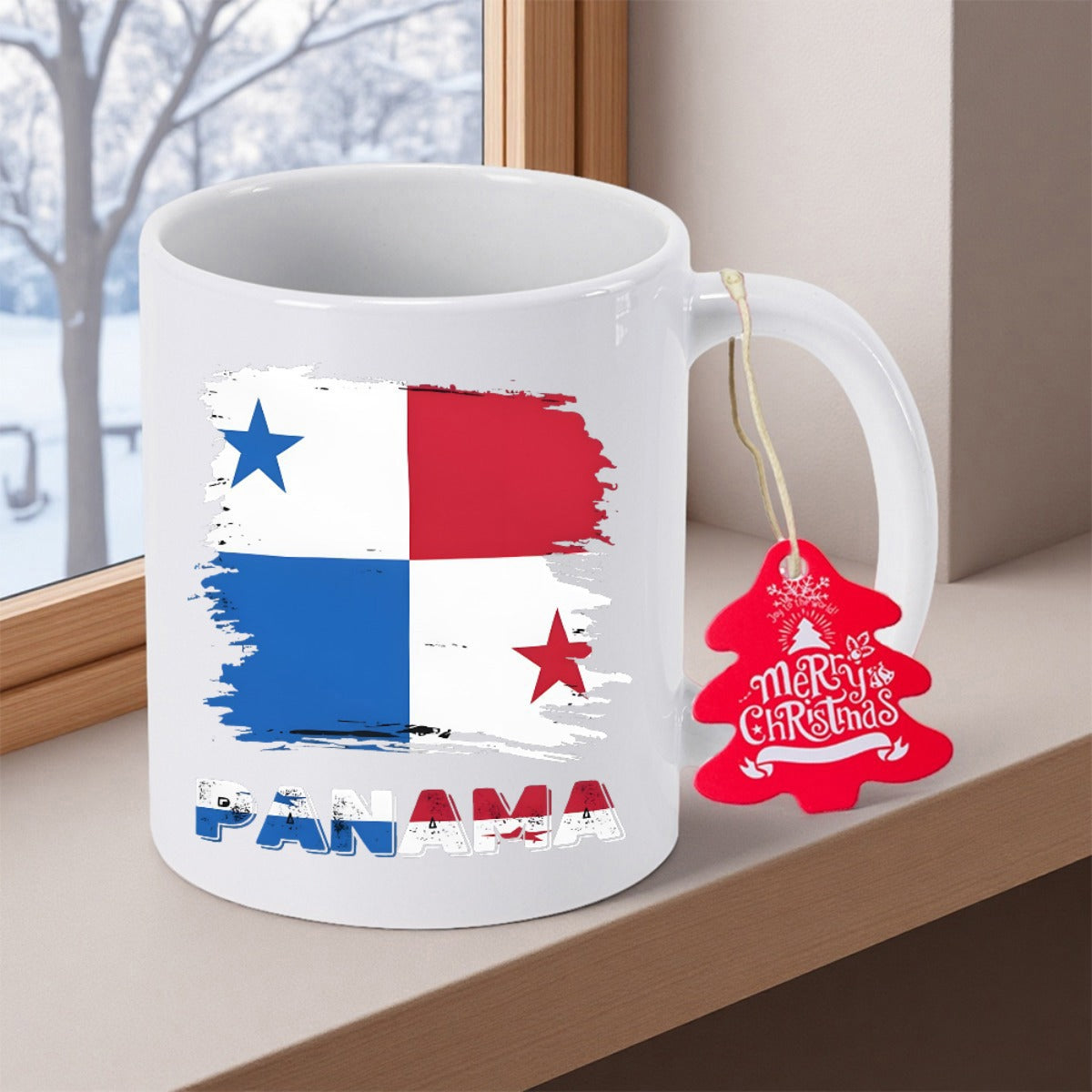 Tailorly White Ceramic 11 oz Mug - Panama Distressed National Flag With Red And Blue Stars Artistic Brushstrokes Flag