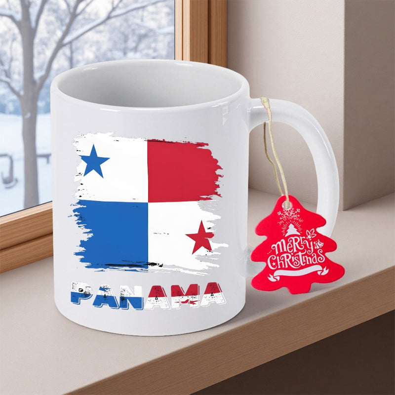 Tailorly White Ceramic 11 oz Mug - Panama Distressed National Flag With Red And Blue Stars Artistic Brushstrokes Flag