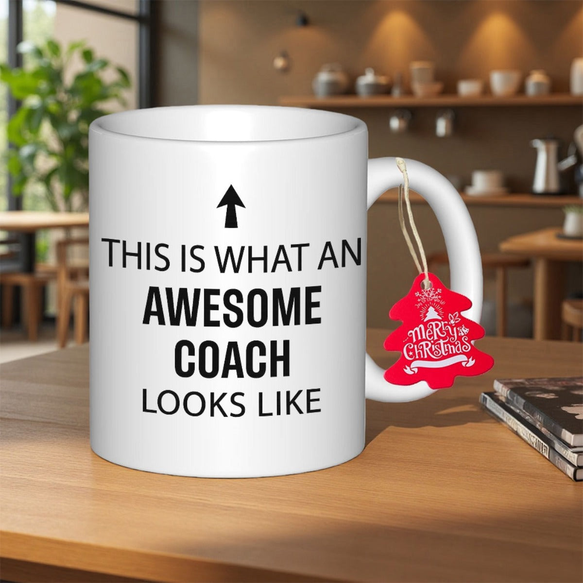 Tailorly White Ceramic 11 oz Mug - This Is What An Awesome Coach Looks Like Simple Black Minimalist Design Pointing Upward With Clean Bold Lines Arrow