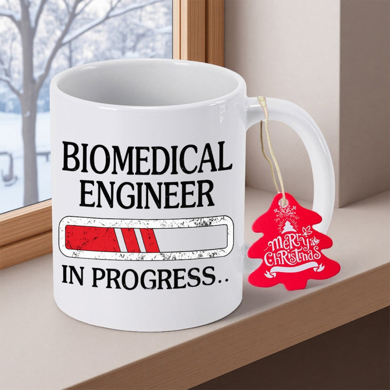 Tailorly White Ceramic 11 oz Mug - Biomedical Engineer In Progress Distressed Red Color Filling A Status Indicator Loading Bar