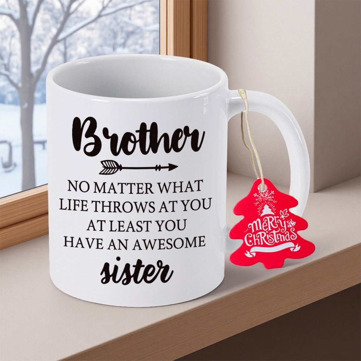 Tailorly White Ceramic 11 oz Mug - Brother No Matter What Life Throws At You At Least You Have An Awesome Sister Simple Minimalist Style Hand Drawn Decorative