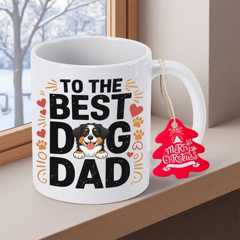 Tailorly White Ceramic 11 oz Mug - To The Best Dog Dad Bernese Mountain Dog Head Surrounded By Hearts And Paw Prints Dog