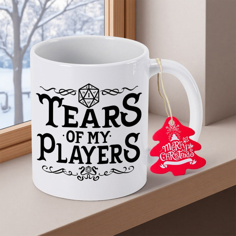 Tailorly White Ceramic 11 oz Mug - Tears Of My Players Decorative Gaming Symbol With Ornate Artistic Swirls And Vintage Details Die