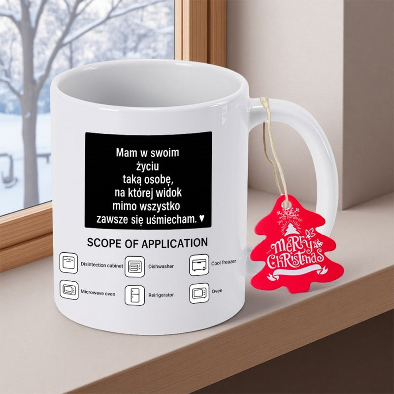Tailorly White Ceramic 11 oz Mug - Scope Of Application Merry Christmas Minimalist White Ceramic Cup Featuring A Festive Red Holiday Tag Mug