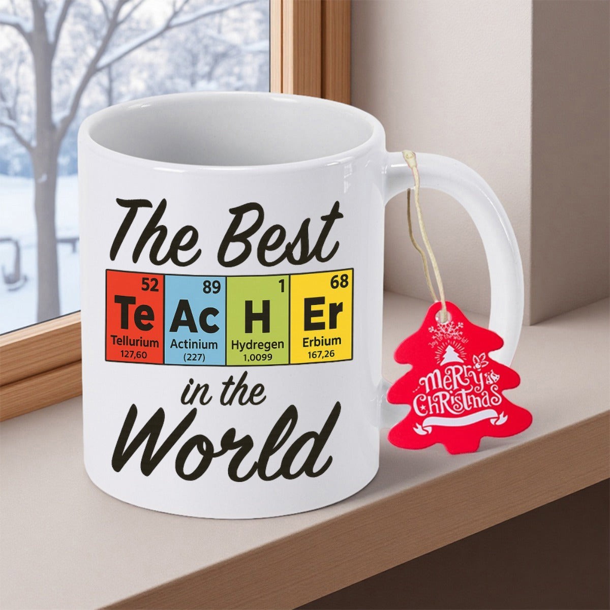 Tailorly White Ceramic 11 oz Mug - The Best Teacher In The World Vibrant Periodic Table Element Square Blocks Featuring Scientific Chemical Symbols Mug
