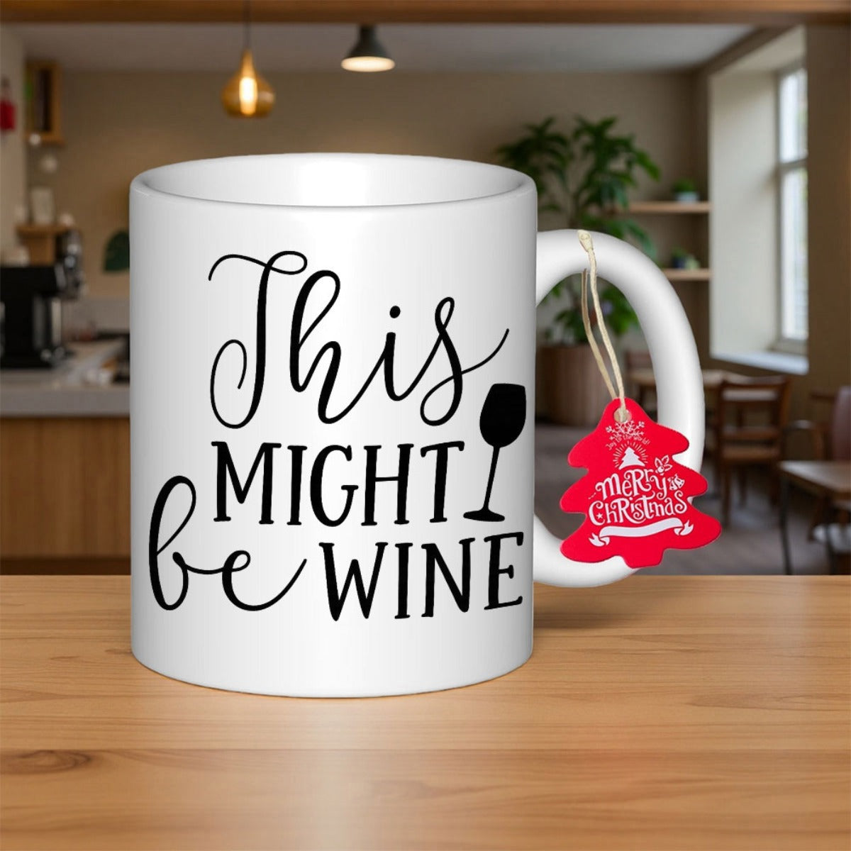 Tailorly White Ceramic 11 oz Mug - This Might Be Wine Minimalist Black Calligraphy Letters Featuring A Small Standing Outline Glass
