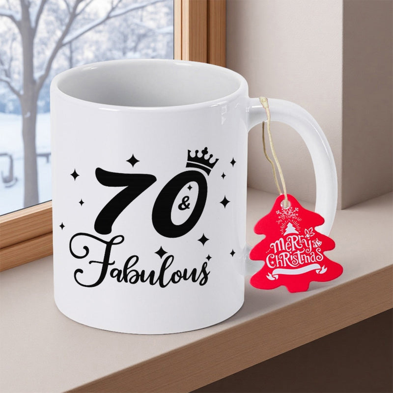 Tailorly White Ceramic 11 oz Mug - 70 Fabulous Merry Christmas Elegant Script Numerals Adorned With Royal Crown And Tiny Stars Design
