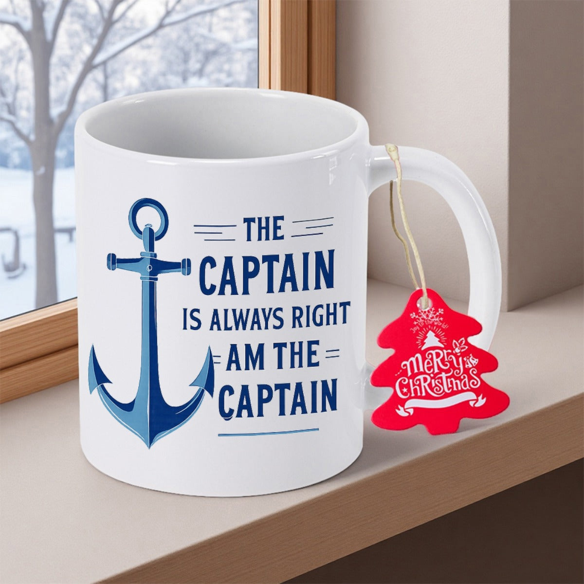 Tailorly White Ceramic 11 oz Mug - The Captain Is Always Right I Am The Captain Classic Deep Blue Maritime Symbol Used For Sailing And Navigation Anchor