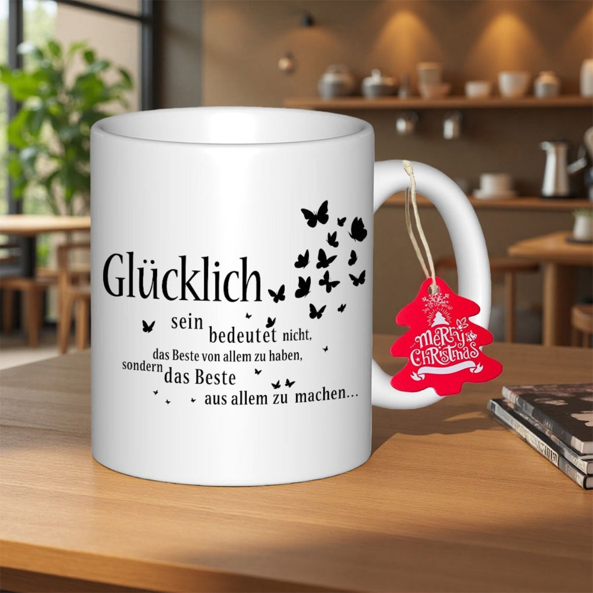 Tailorly White Ceramic 11 oz Mug - Merry Christmas Flock Of Elegant Butterflies Flying Gracefully In A Delicate Swirl Pattern Butterfly