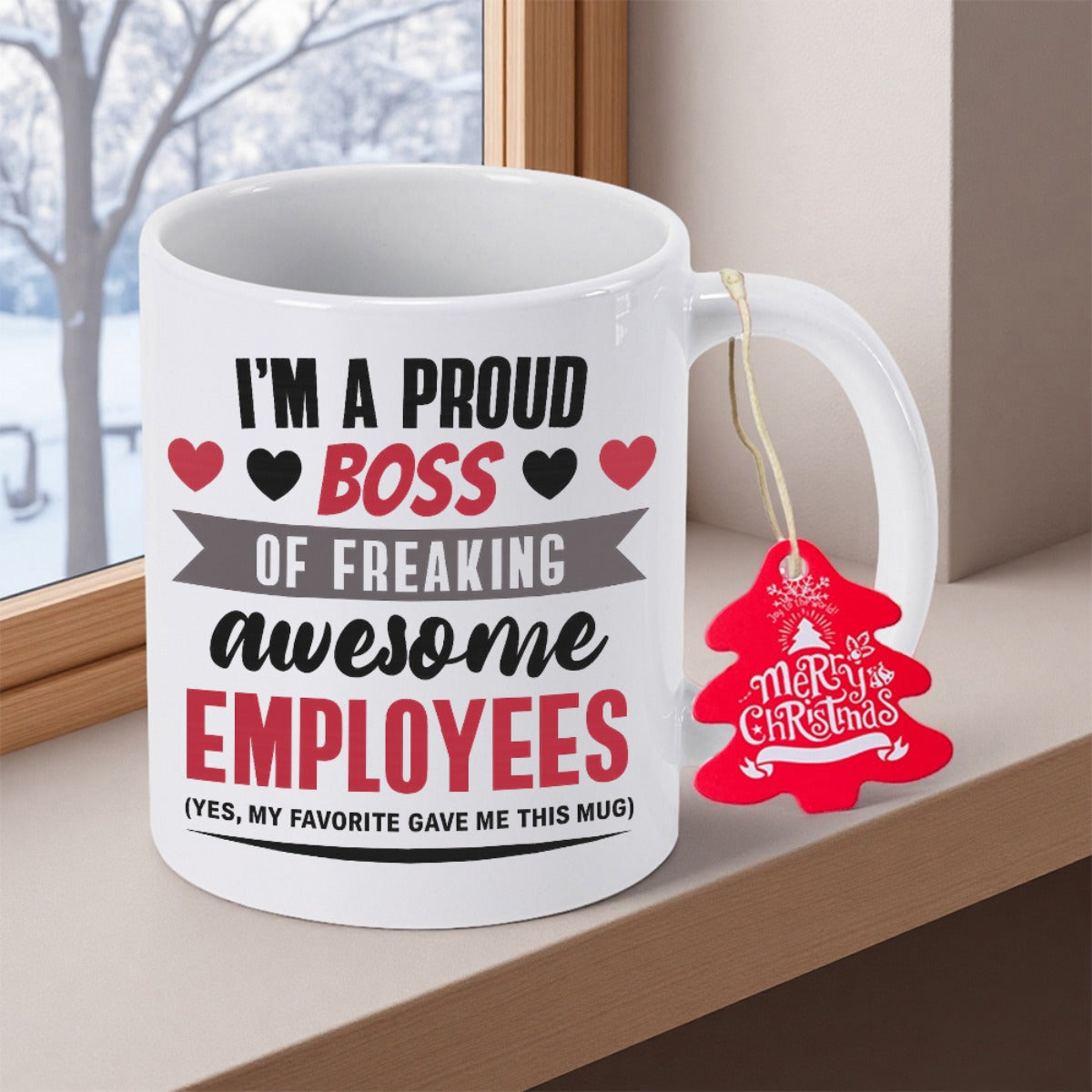 Tailorly White Ceramic 11 oz Mug - Im A Proud Boss Of Freaking Awesome Employees Yes My Favorite Gave Me This Mug Merry Christmas Minimalist White Ceramic Vessel
