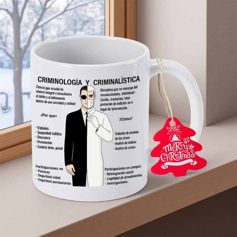 Tailorly White Ceramic 11 oz Mug - Merry Christmas Split Design Between Black Suit And White Lab Coat Man