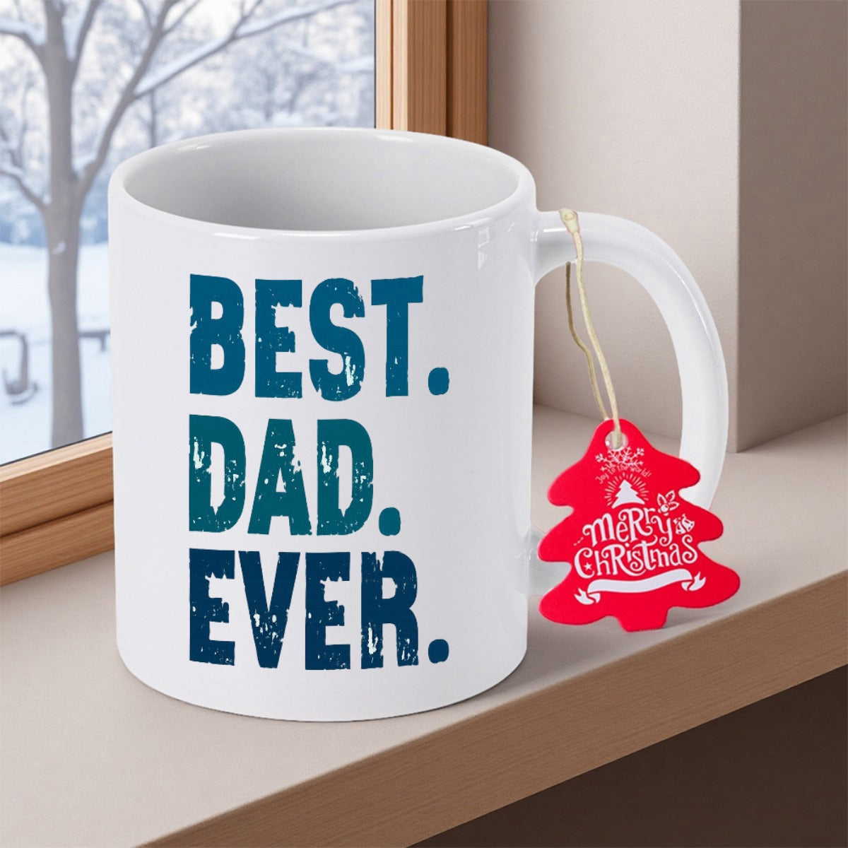 Tailorly White Ceramic 11 oz Mug - Best Dad Ever Distressed Blue Typography On A Classic