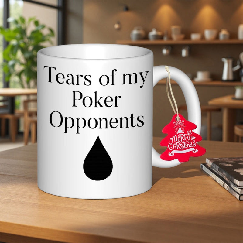 Tailorly White Ceramic 11 oz Mug - Tears Of My Poker Opponents Bold Minimalist Black Liquid Droplet Symbol Reflecting Competitive Card Game Victory Teardrop