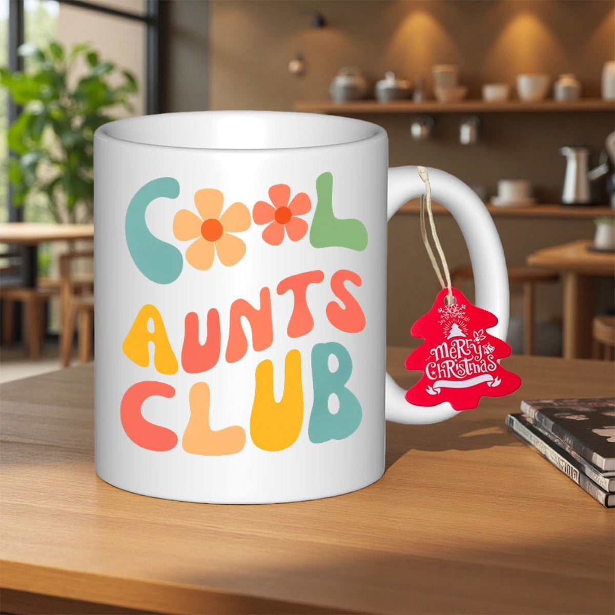Tailorly White Ceramic 11 oz Mug - Cool Aunts Club Playful Colorful Retro Style Daisies With Groovy Artistic Lettering Flower