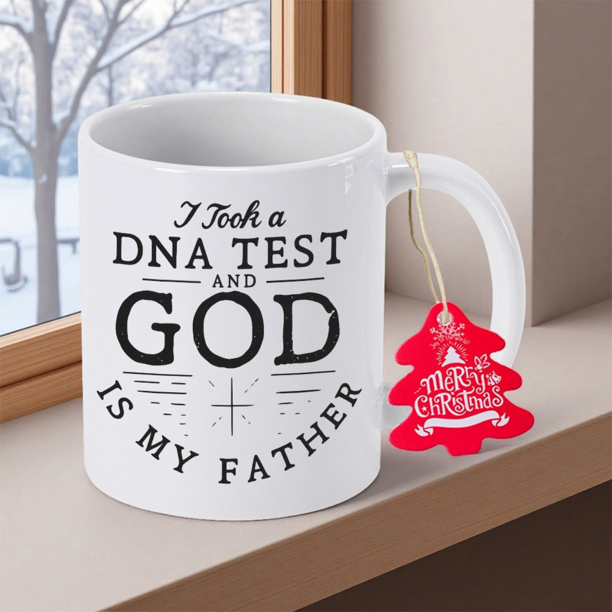 Tailorly White Ceramic 11 oz Mug - I Took A DNA Test And God Is My Father Ceramic White Vessel Featuring Religious Typography With Minimalist Spiritual Symbolic