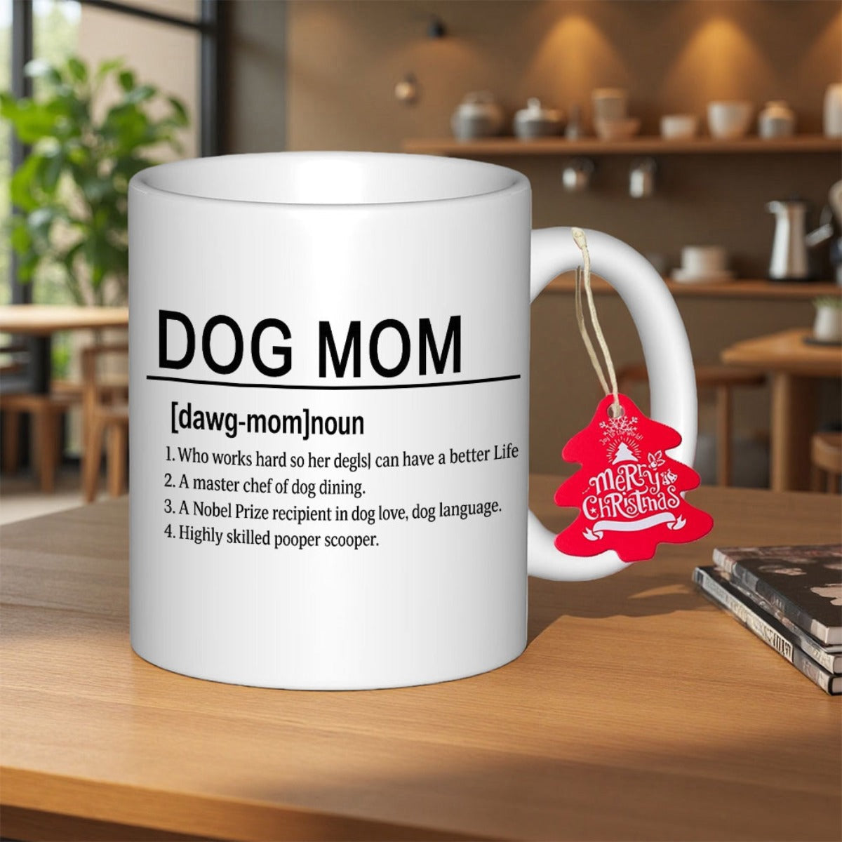 Tailorly White Ceramic 11 oz Mug - Dog Mom Minimalist Black Text Dictionary Definition Style On Plain White Surface Mug