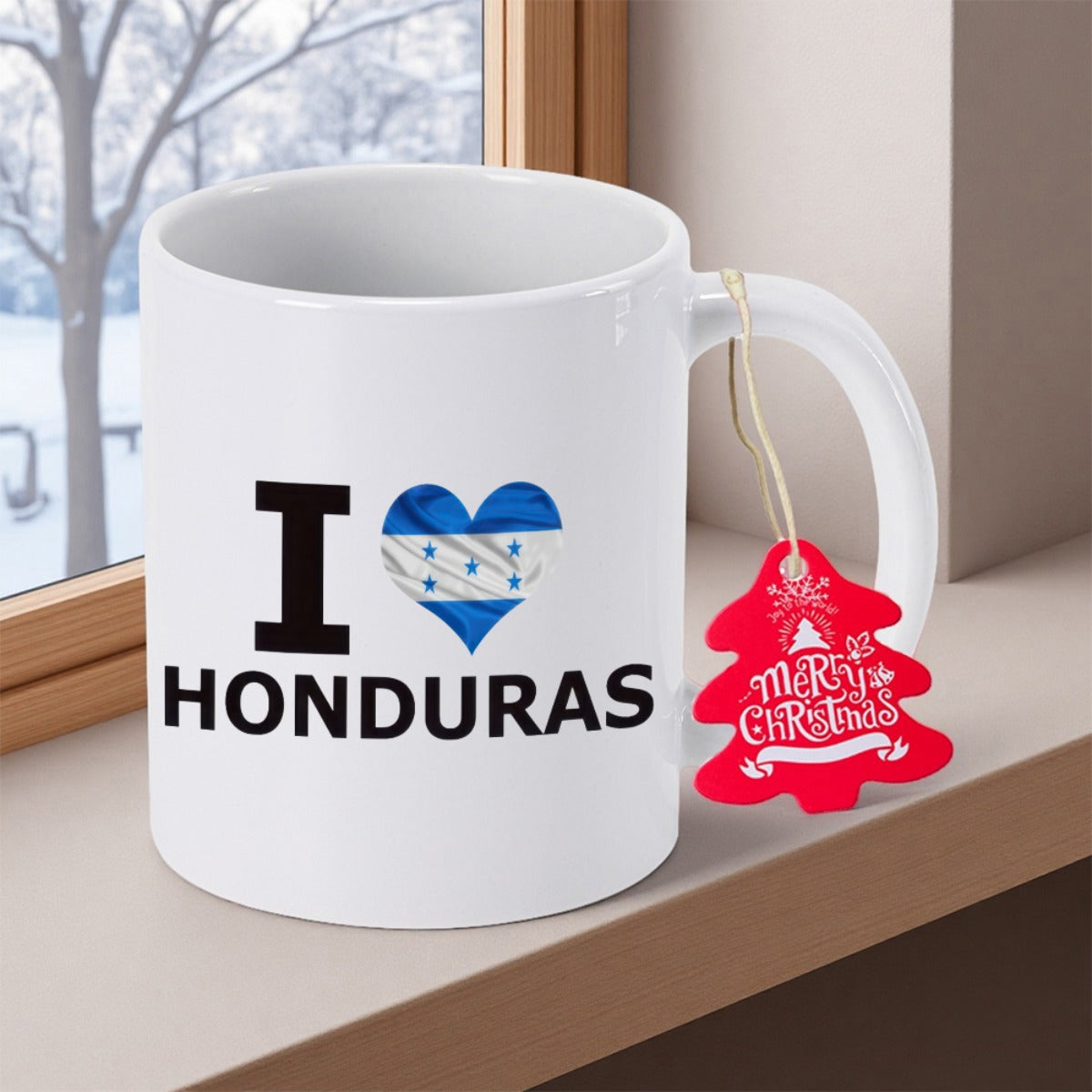 Tailorly White Ceramic 11 oz Mug - I Honduras Heart Shaped National Flag Pattern On Pure Mug