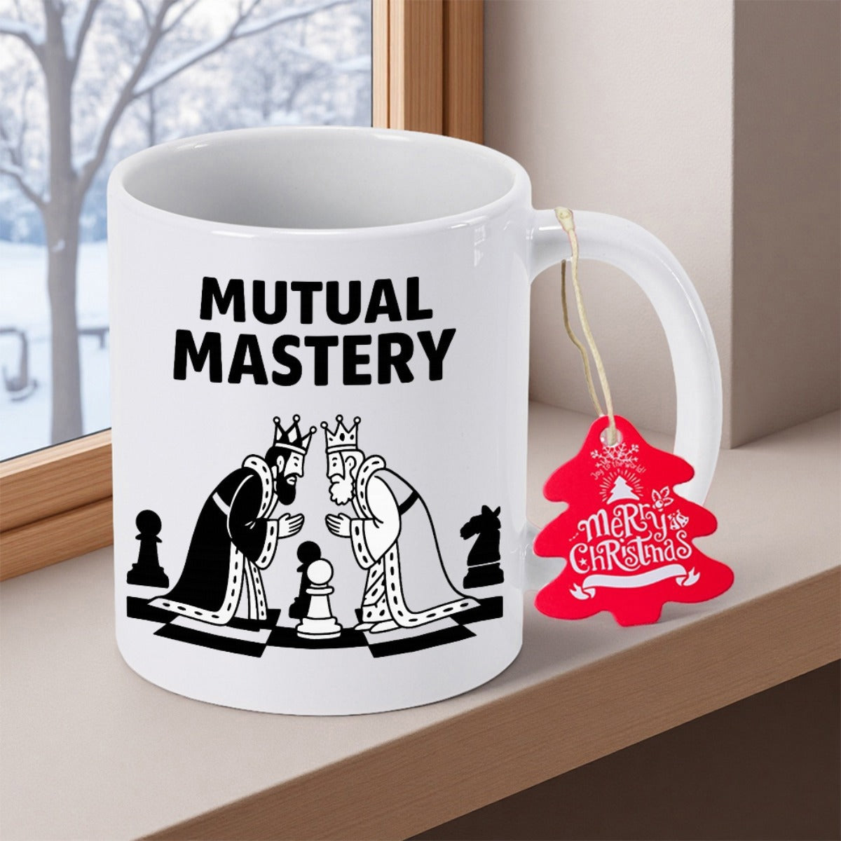 Tailorly White Ceramic 11 oz Mug - Mutual Mastery Two Regal Chess Kings Bowing Deeply Over A Strategic Board King