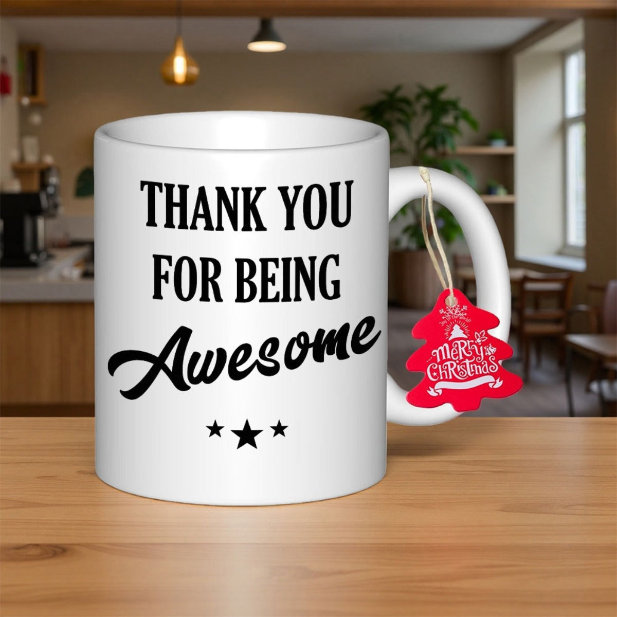 Tailorly White Ceramic 11 oz Mug - Thank You For Being Awesome Elegant With Bold Black Typography And Star Symbols Mug