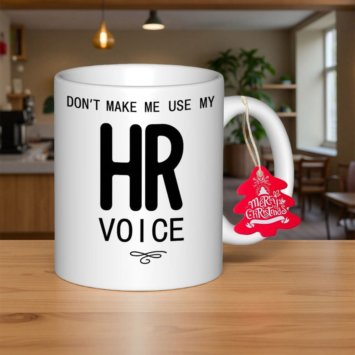 Tailorly White Ceramic 11 oz Mug - Dont Make Me Use My HR Voice Minimalist White Ceramic Vessel With Bold Black Typographic Print Office Mug
