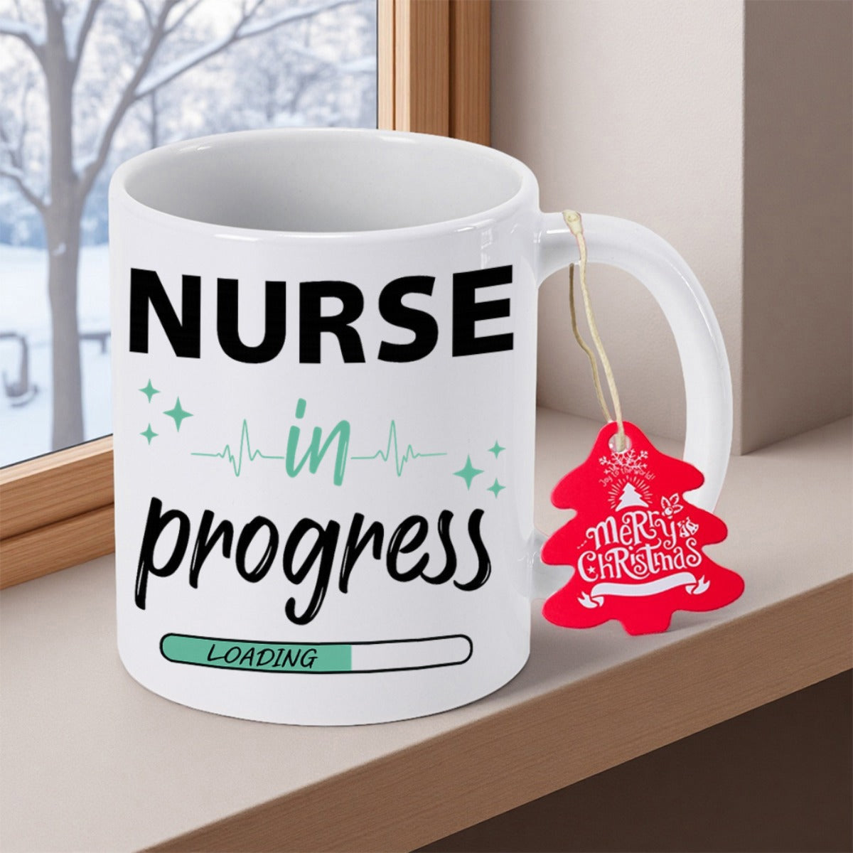 Tailorly White Ceramic 11 oz Mug - Nurse In Progress Loading Minimalist Medical Graphic Featuring Heartbeat Line And Loading Bar Mug