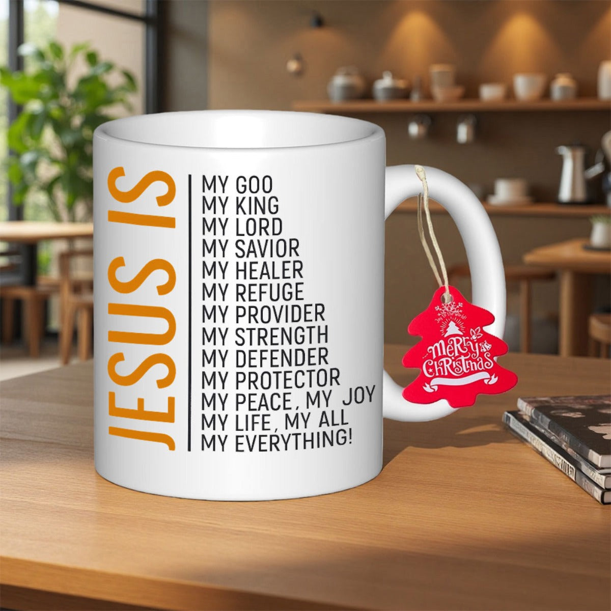 Tailorly White Ceramic 11 oz Mug - Jesus Is My Everything Minimalist Vertical Orange Lettering With Religious Script Quotes Mug
