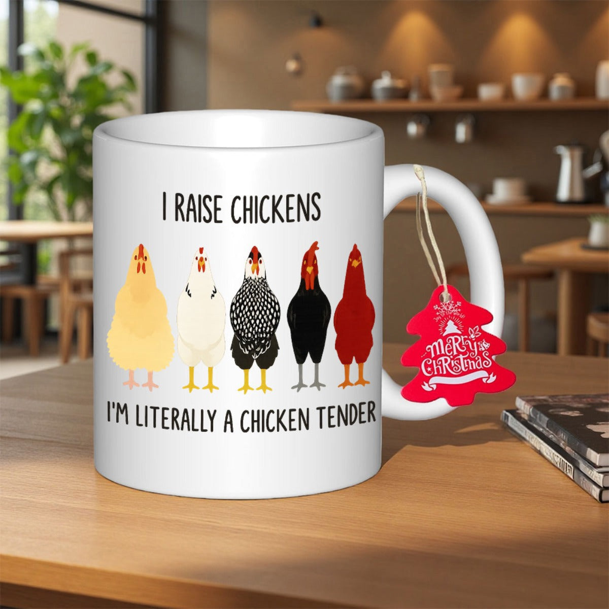 Tailorly White Ceramic 11 oz Mug - I Raise Chickens Im Literally A Chicken Tender Whimsical Minimalist Design Featuring Diverse Breeds Standing In A Row Chicken