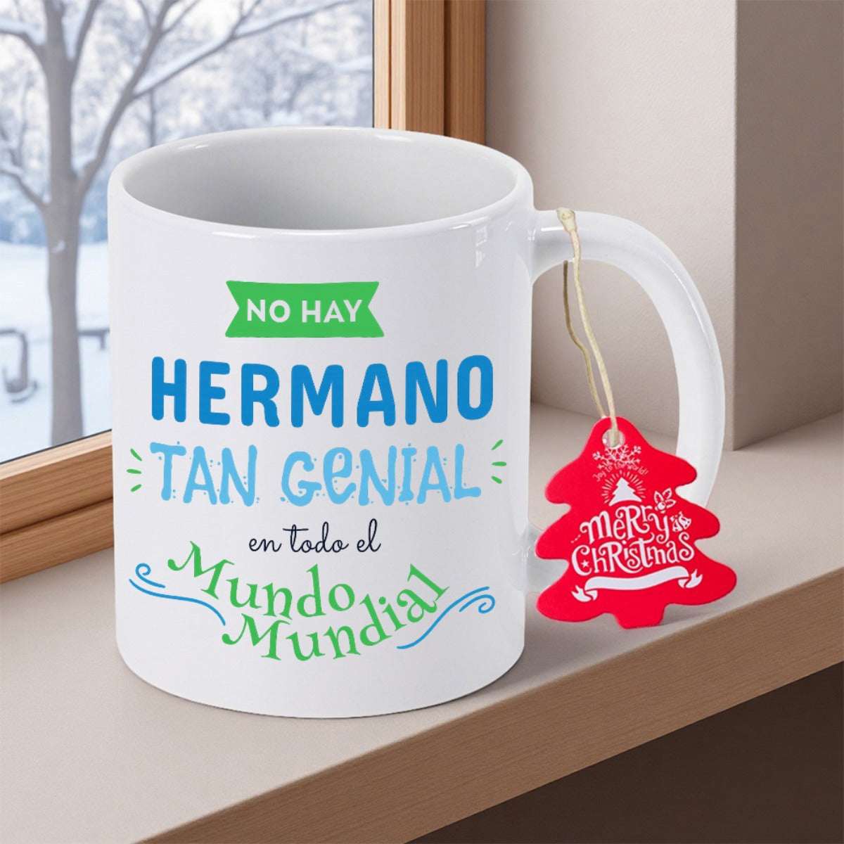 Tailorly White Ceramic 11 oz Mug - Merry Christmas Minimalist White Ceramic Coffee Vessel With Festive Seasonal Decorative Hanging Mug