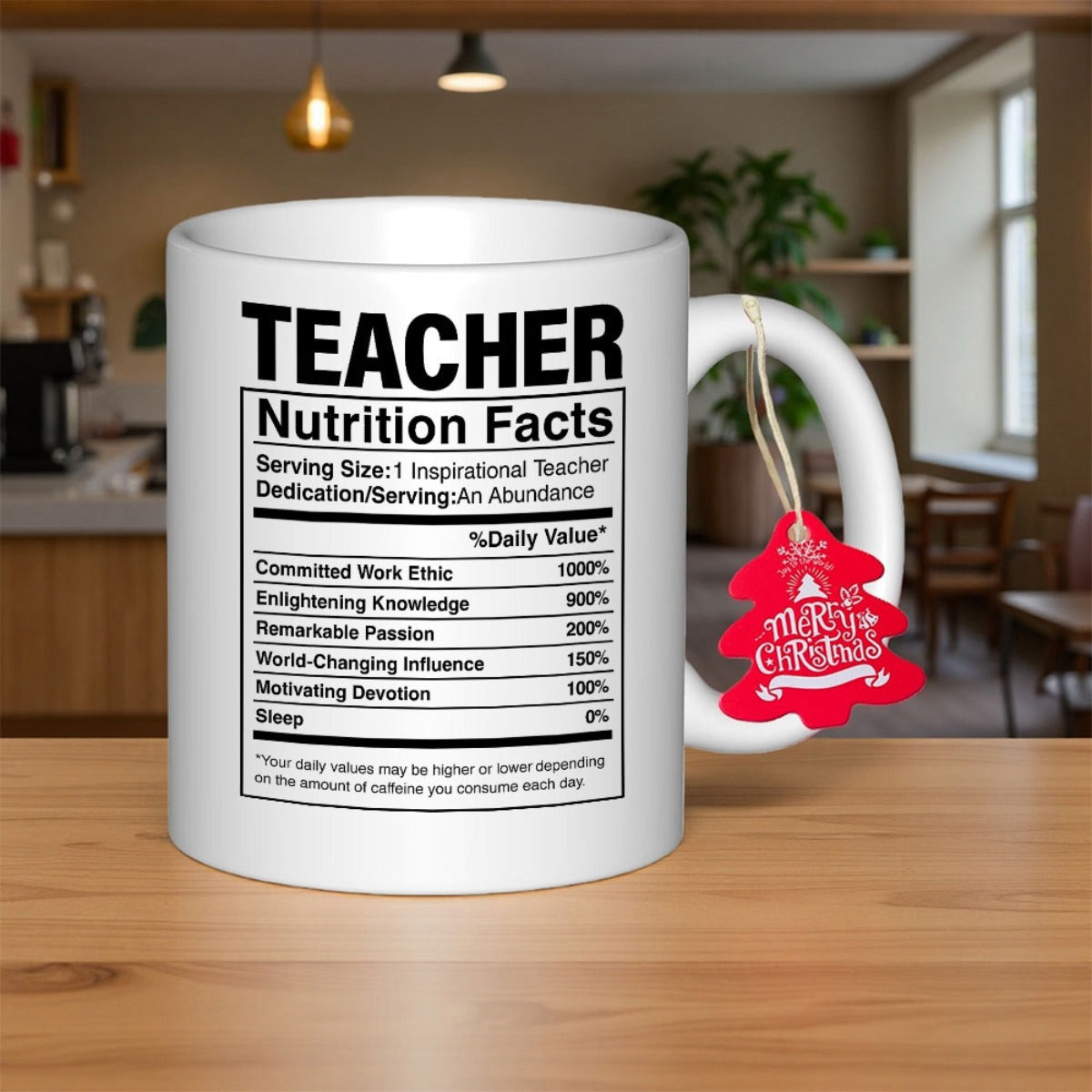 Tailorly White Ceramic 11 oz Mug - Teacher Nutrition Facts Bold Black Text Layout On Clean