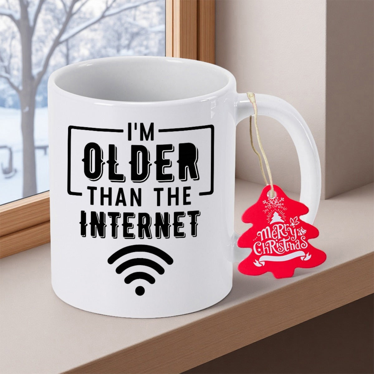 Tailorly White Ceramic 11 oz Mug - Im Older Than The Internet Minimalist Digital Signal Symbol Displayed On A Smooth Surface Ceramic Mug