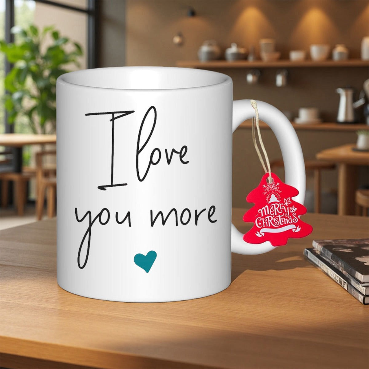 Tailorly White Ceramic 11 oz Mug - I Love You More Simple White Ceramic Body With A Tiny Teal Heart Mug
