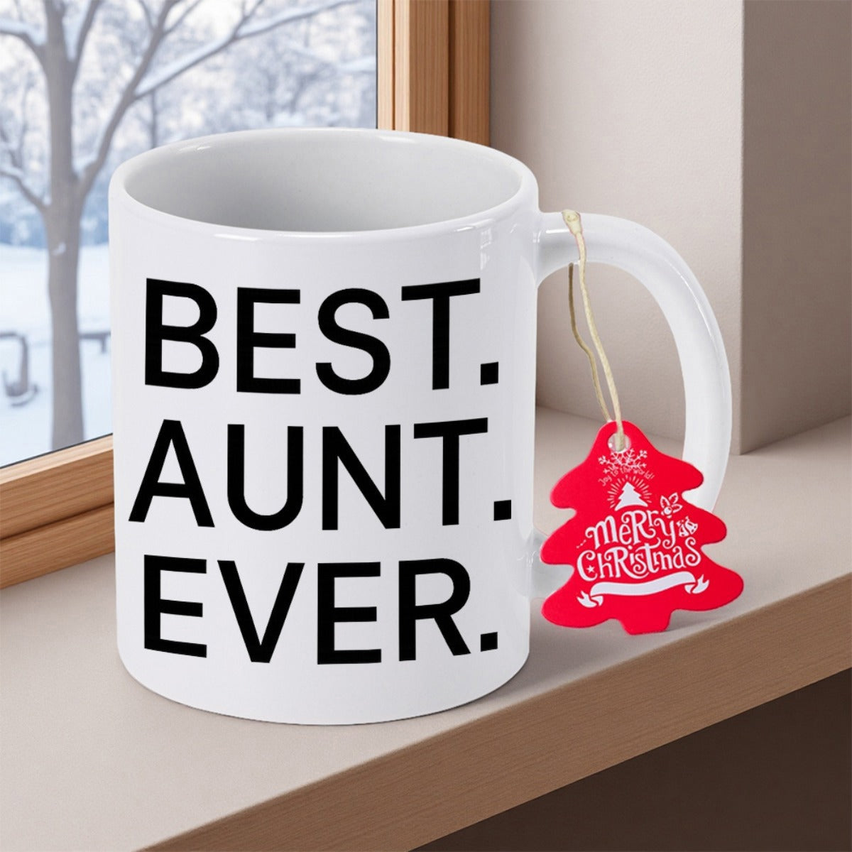Tailorly White Ceramic 11 oz Mug - Best Aunt Ever Elegant Ceramic Vessel Featuring Bold Black Typography Against A Pristine White Surface Mug