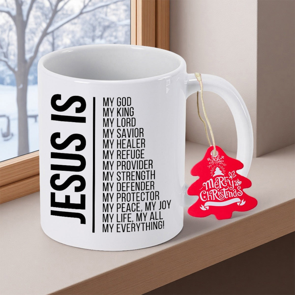 Tailorly White Ceramic 11 oz Mug - Jesus Is My All Minimalist Black Vertical Typography Text Printed On A Smooth Ceramic Mug