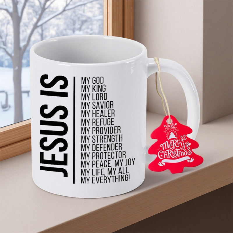 Tailorly White Ceramic 11 oz Mug - Jesus Is My All Minimalist Black Vertical Typography Text Printed On A Smooth Ceramic Mug