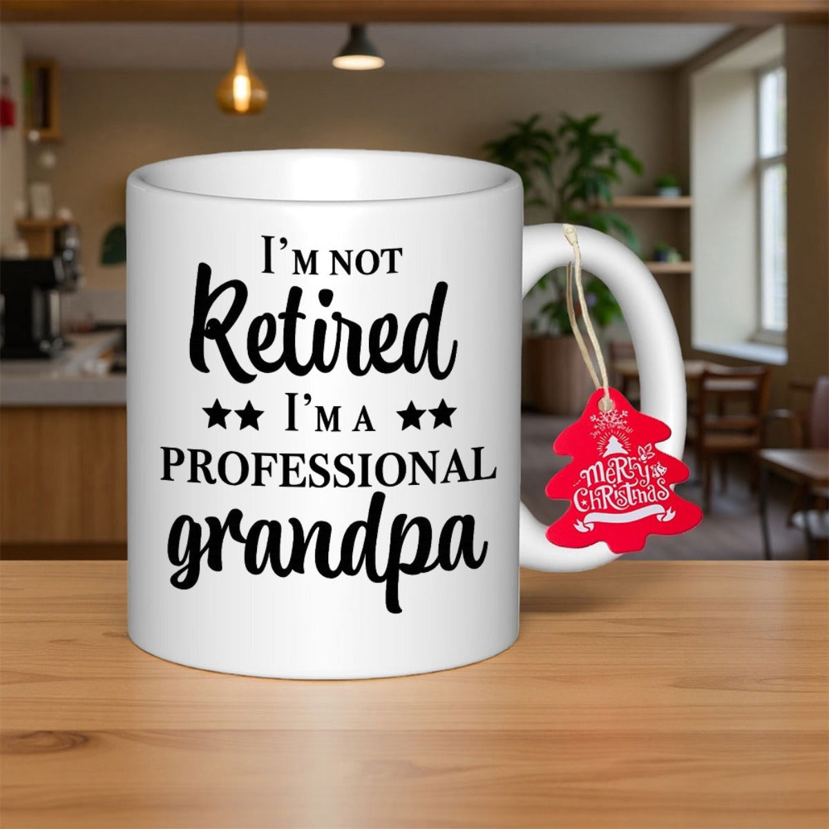 Tailorly White Ceramic 11 oz Mug - Im Not Retired Im A Professional Grandpa Minimalist Typography With Bold Black Text Featuring Decorative Script And Stars