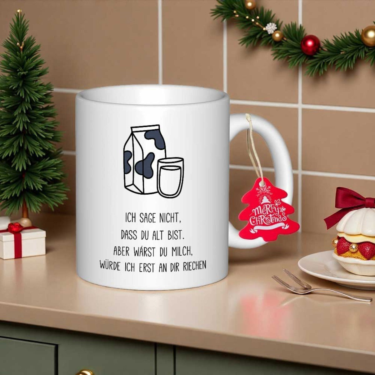 Tailorly White Ceramic 11 oz Mug - Minimalist Hand Drawn Sketch Of A Cartoon Carton And Glass Milk