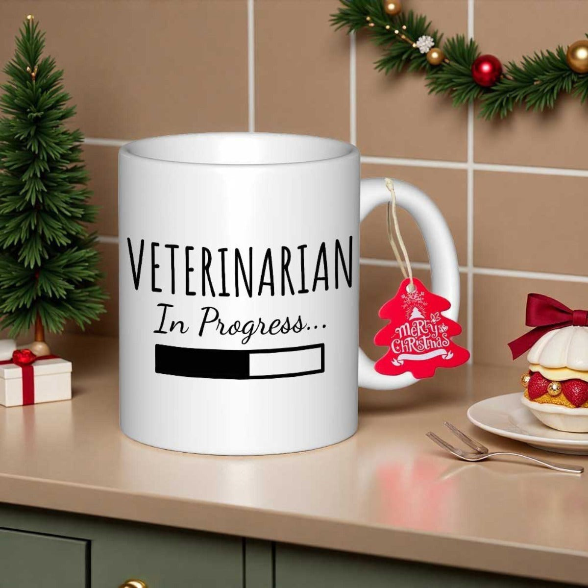 Tailorly White Ceramic 11 oz Mug - Veterinarian In Progress Minimalist Graphic With Partially Filled Loading Sequence Progress Bar