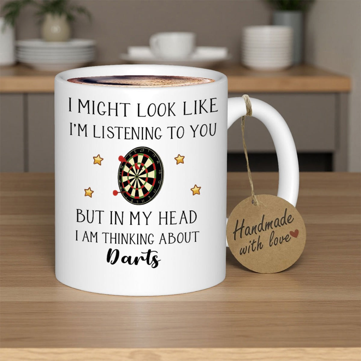 Tailorly White Ceramic 11 oz Mug - I Might Look Like Im Listening To You But In My Head I Am Thinking About Darts Professional Circular Target With Small Stars